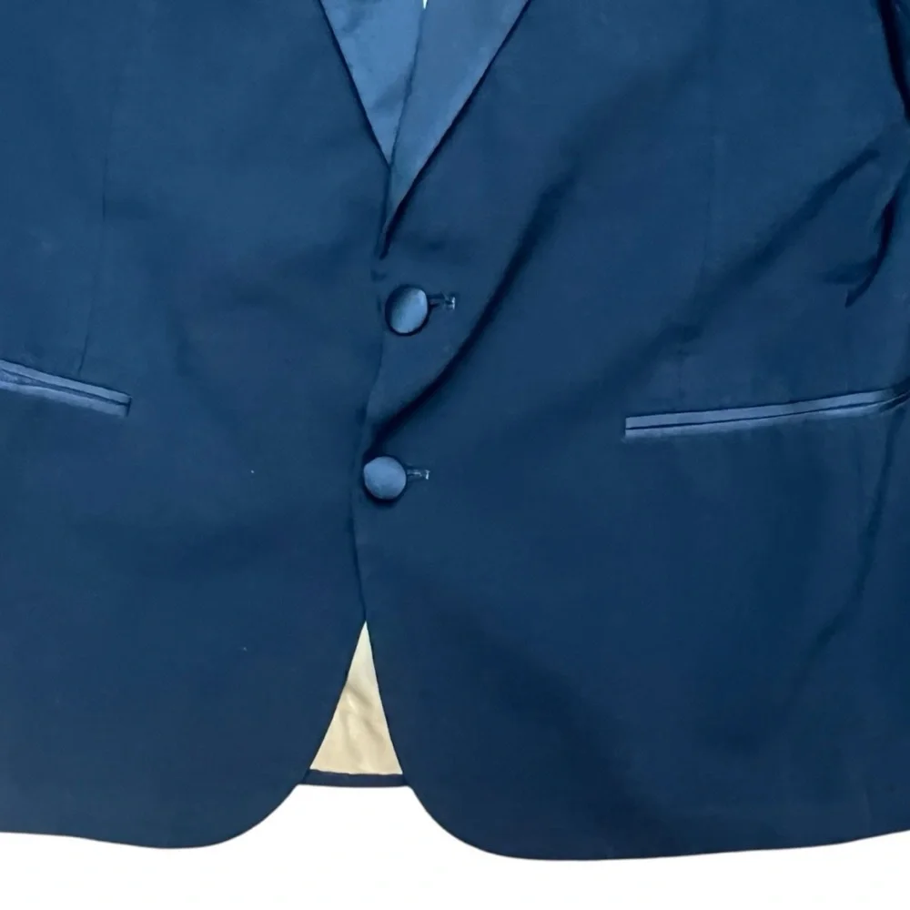 🎩 Perry Ellis Black Tuxedo‎ Jacket Satin Lapel 43S Short Formal Blazer